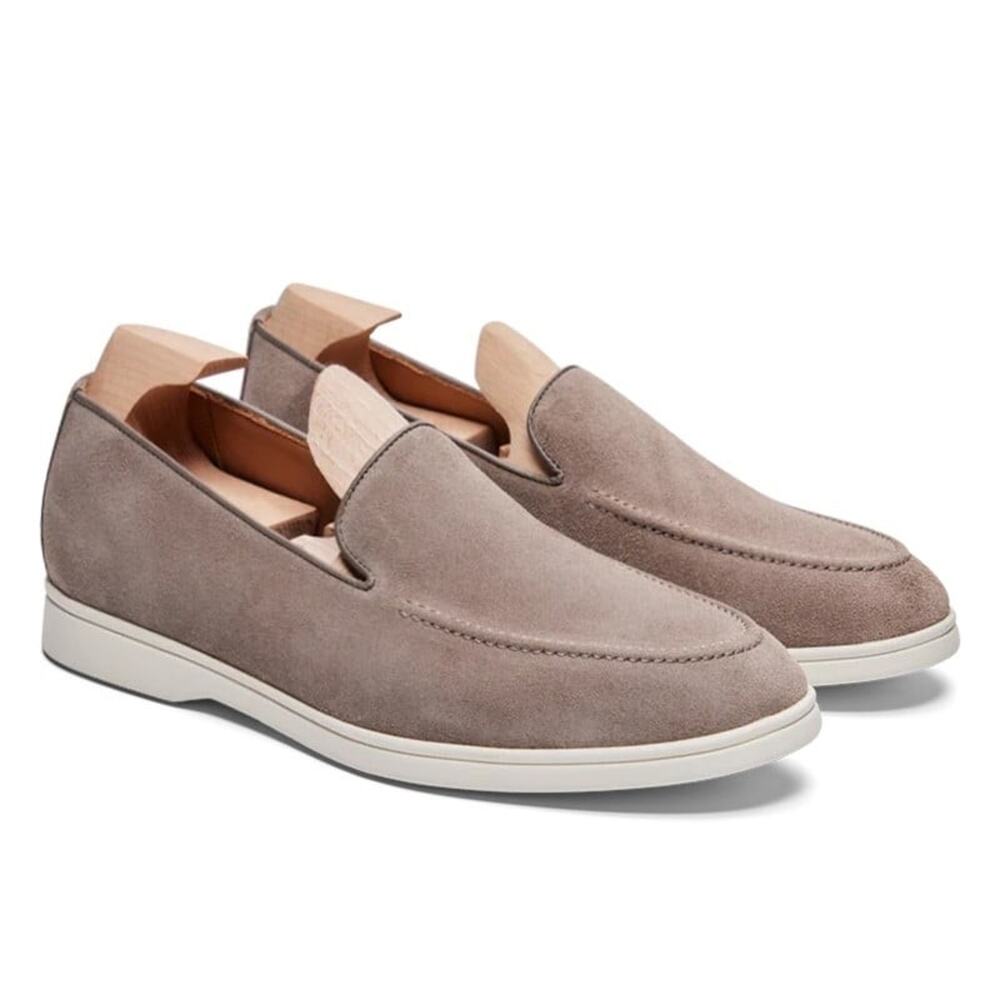 US7.5 CHAMARIPA 5cm/2" Elevator Shoes Men slip on beige suede hidden heel loafer